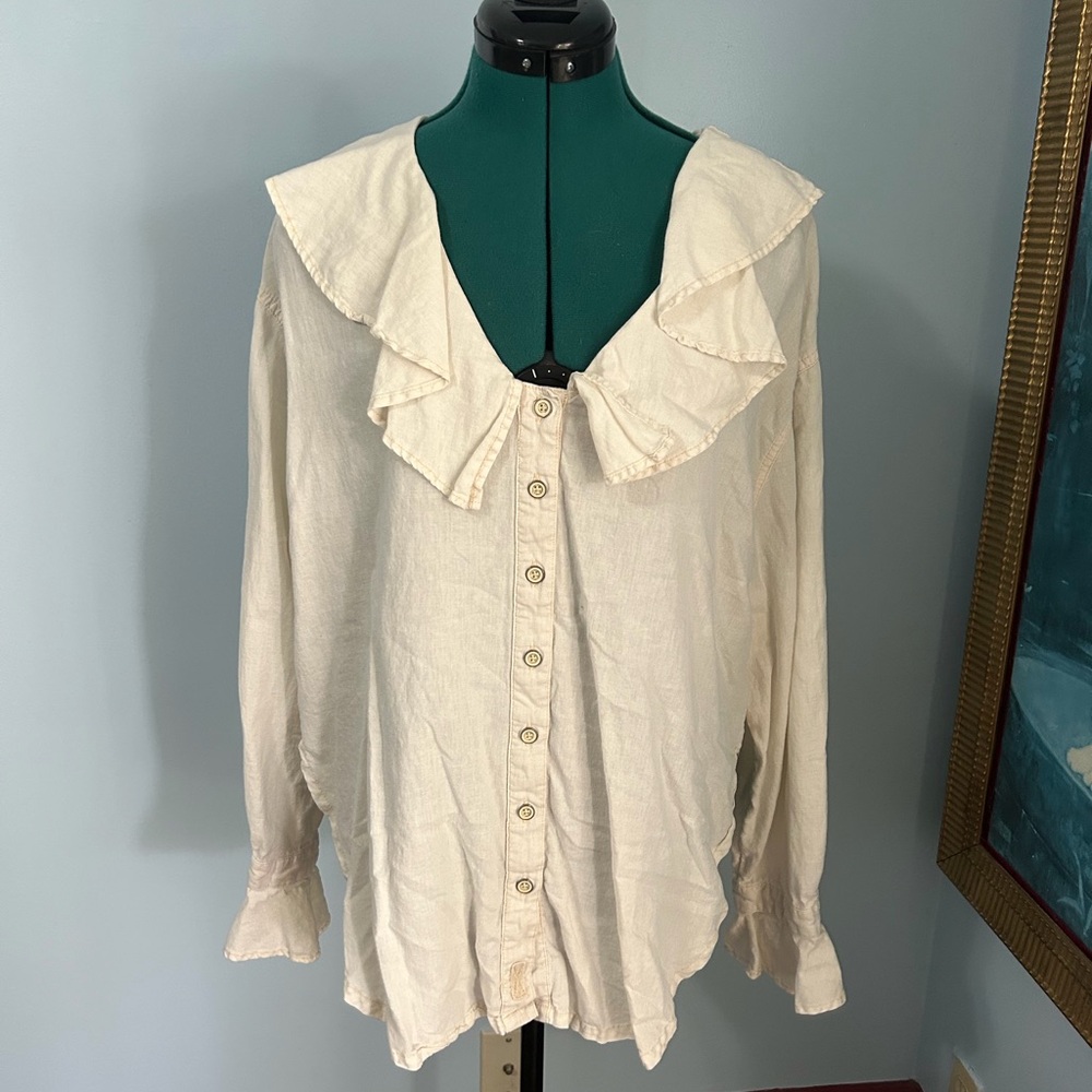 We The Free Free People Cream Button Down Blouse
